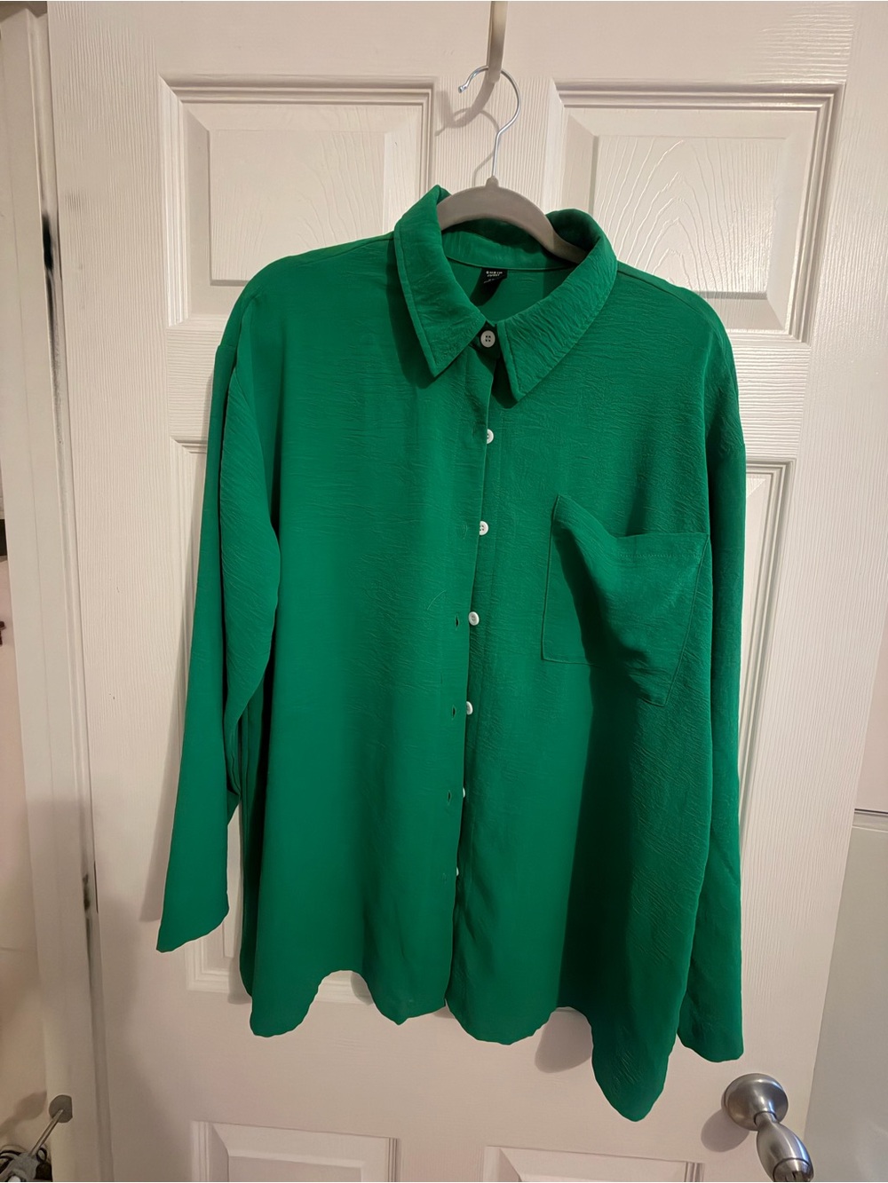 SHEIN Curve Womens 0XL Emerald Green Oversized Long Sleeve Button Down Shirt